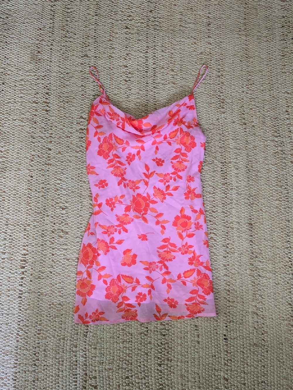 Altar'd State Pink and Coral Floral Cowl Neck Dress